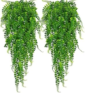 Huryfox 2 Packs Artificial Hanging Plants Ferns Aesthetic Room Fake Green Leaves Wall Decoration for Indoor & Outdoor, Faux Greenery Vines for Bedroom & Gardens