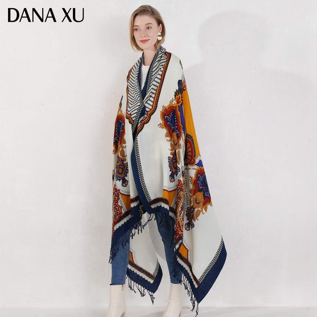 DANA XU 100% Merino Wool Extra Large Pashmina Blanket Travel Scarf Cashmere Wrap for Women Fall Winter Oversize Shawl Floral - Image 8