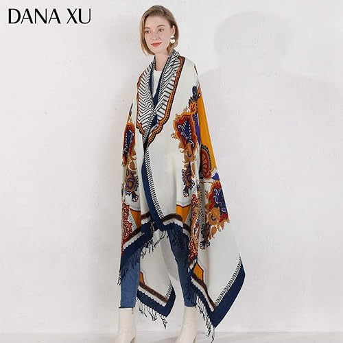 Miniatura 173 de DANA XU Manta de pashmina extragrande 100% de lana merina, bufanda de viaje, bufanda de cachemira para mujer, otoño e invierno, chal de gran