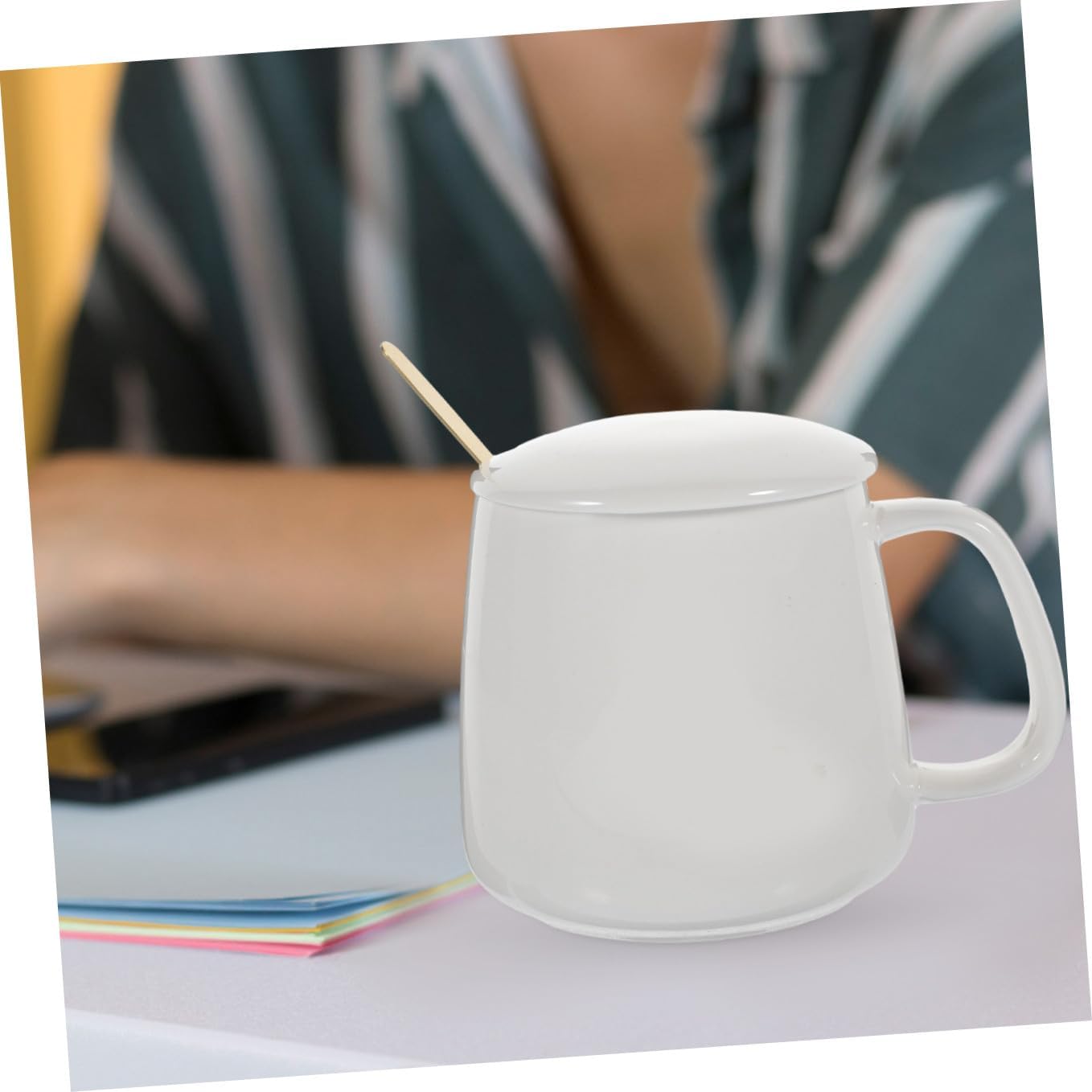 55℃ Thermostat USB Coffee Mug Warmer Pad with Gravity Sensor, Milk Heating Cup Mat for Formula, Home Beverage Heater in Light Beige