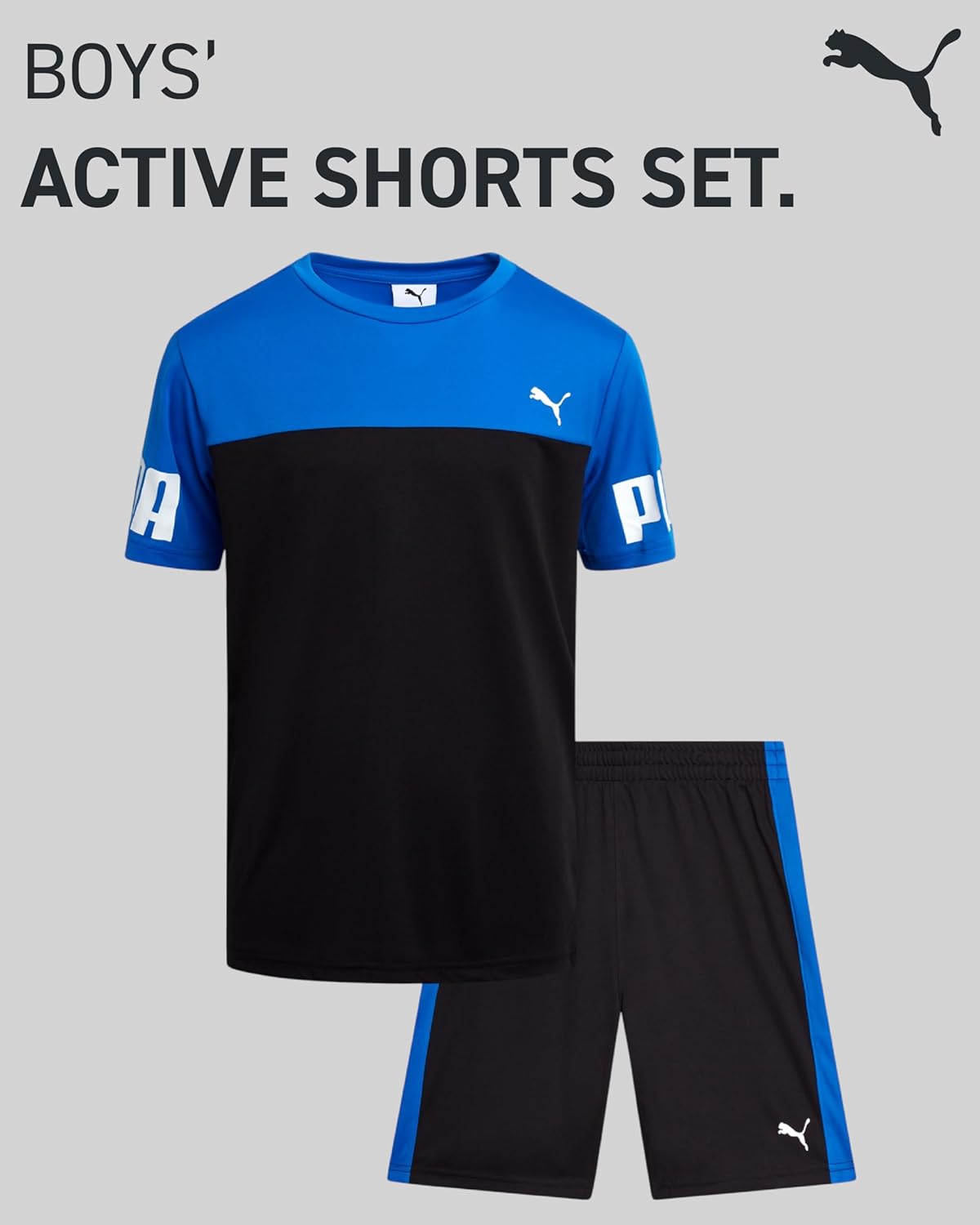 PUMA Boys Active Shorts Set - 2 Piece Dry Fit T-Shirt and Performance Gym Shorts - Activewear Clothing Set for Boys (4-16)
