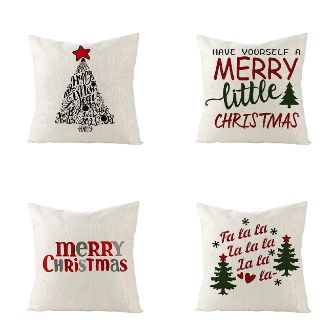 Funda de Almohada 55x55 cm Navidad Fundas Cojines Sofa Juego de 4 Funda Cojin Super Suave Almohada Cojin, Lindo Funda Cojines Cama con Cremallera Oculta Cojines Grandes para Sala de Estar Sofá R342