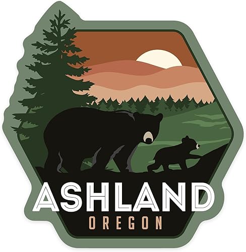 Die Cut Sticker Ashland, Oregon, Vector Bear Family, Contour Vinyl Sticker 1 to 3 inches (Waterproof Decal for Cars, Water Bottles, Laptops,