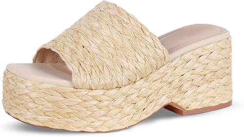 EQAUDES Platform Slip on Espadrille Sandals for Women Summer Wedges Slides -Flatform, Open Toe, Bohemia, Beach, Wedding - 63% off