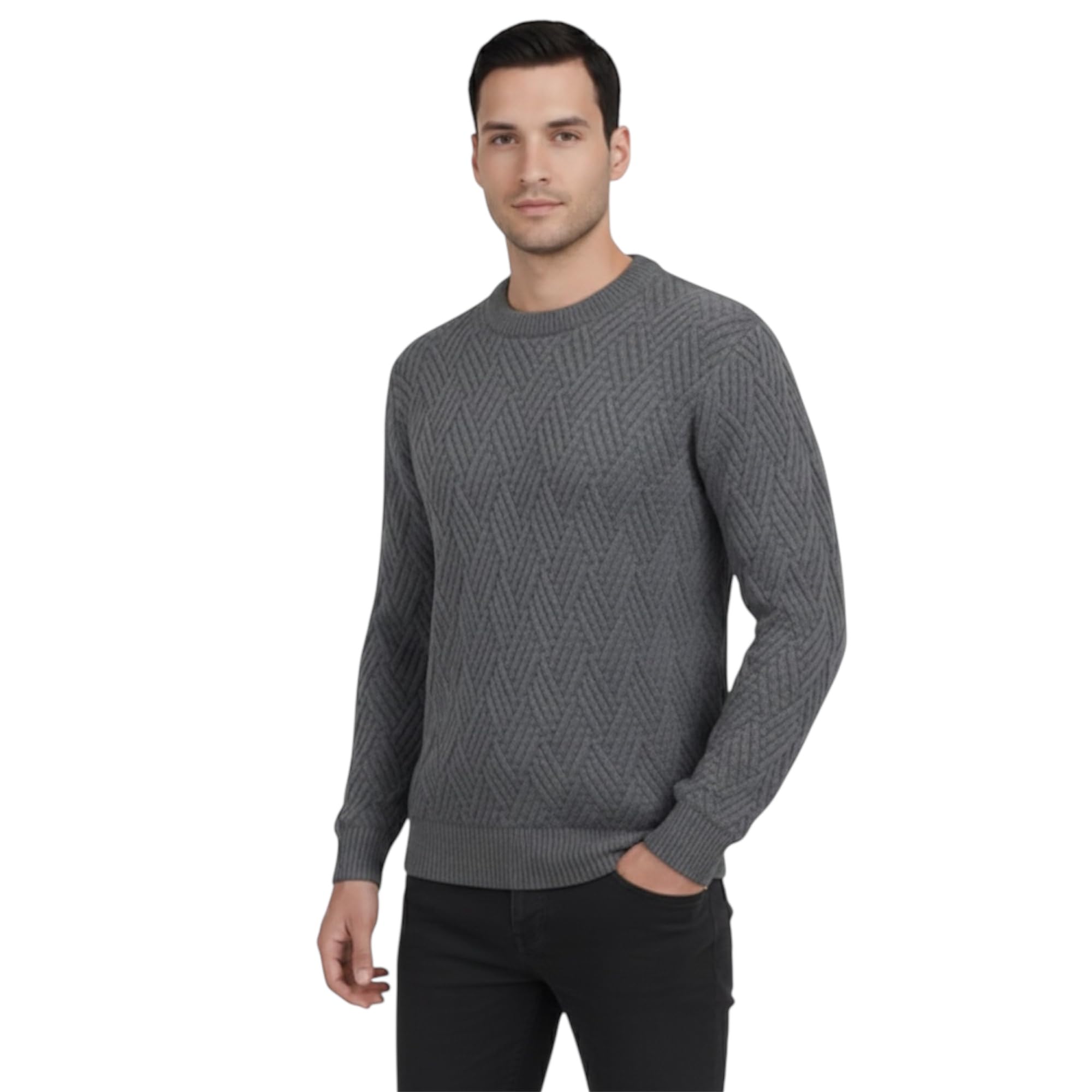 Men's Grey Cable Knit Crewneck Sweater Long Sleeve Winter Pullover Jumper Size Large-picture-49