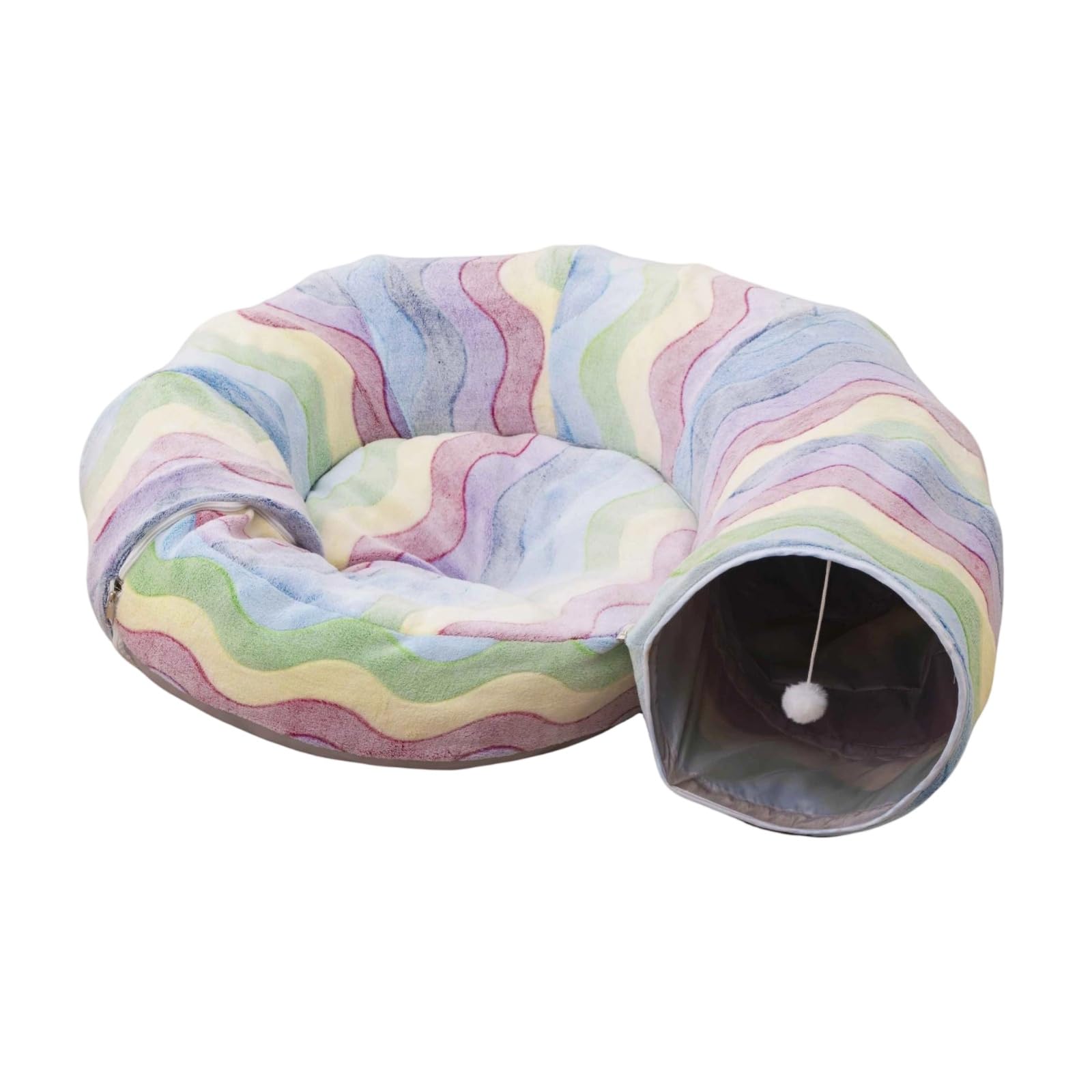 Conducto Peluche Acolchado Conducto Plegable Transpirable Juguete para s, Interiores, Túnel De Gato De Doble Capa con Diseño De Caracol De Rayas Arcoíris, Plegable para Juegos Interactivos
