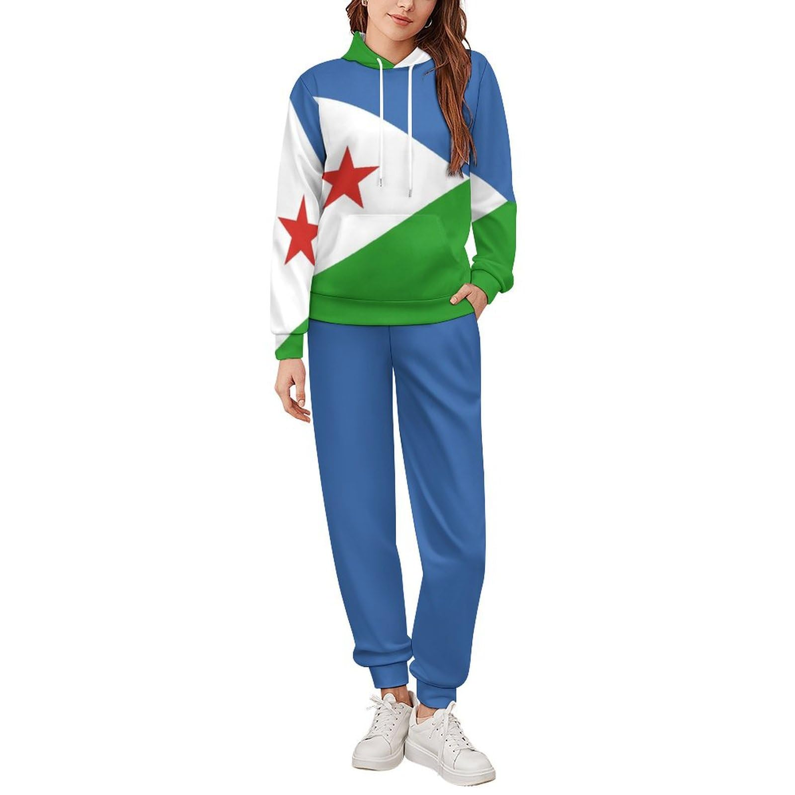 GONMFKM Tuta Da Uomo E Da Donna A Maniche Lunghe Con Stampa Bandiera Di Gibuti 2 Pezzi Set Da Salotto Felpa Con Cappuccio E Pantaloni Jogger Larghi Con Coulisse Unisex 2Xl
