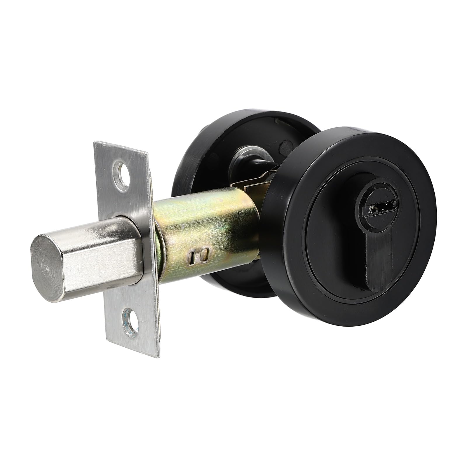 sourcing map Round Deadbolt Door Lock, Stainless Steel Single Cylinder Deadbolt Adjustable Latch 2-3/8" to 2-3/4" Backset for 1-3/8" to 1-31/32" Door Thickness, Black