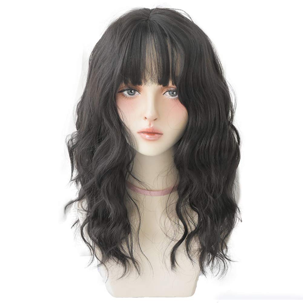Ombre Color Natural Wavy Bob Wig With Air Bangs Short Bob Wigs Women's Curly Wigs Green Wavy Synthetic Hair Cosplay for Girl Colorful Wigs (Malachite Green)