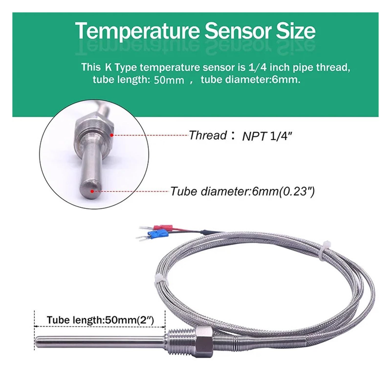 Czujnik temperatury 800 °C, gwint M6~27 m/NPT 1/8~3/4, sonda ze stali nierdzewnej K /PT100, rura termoparowa, regulator temperatury (NPT3-8 PT100 typ)