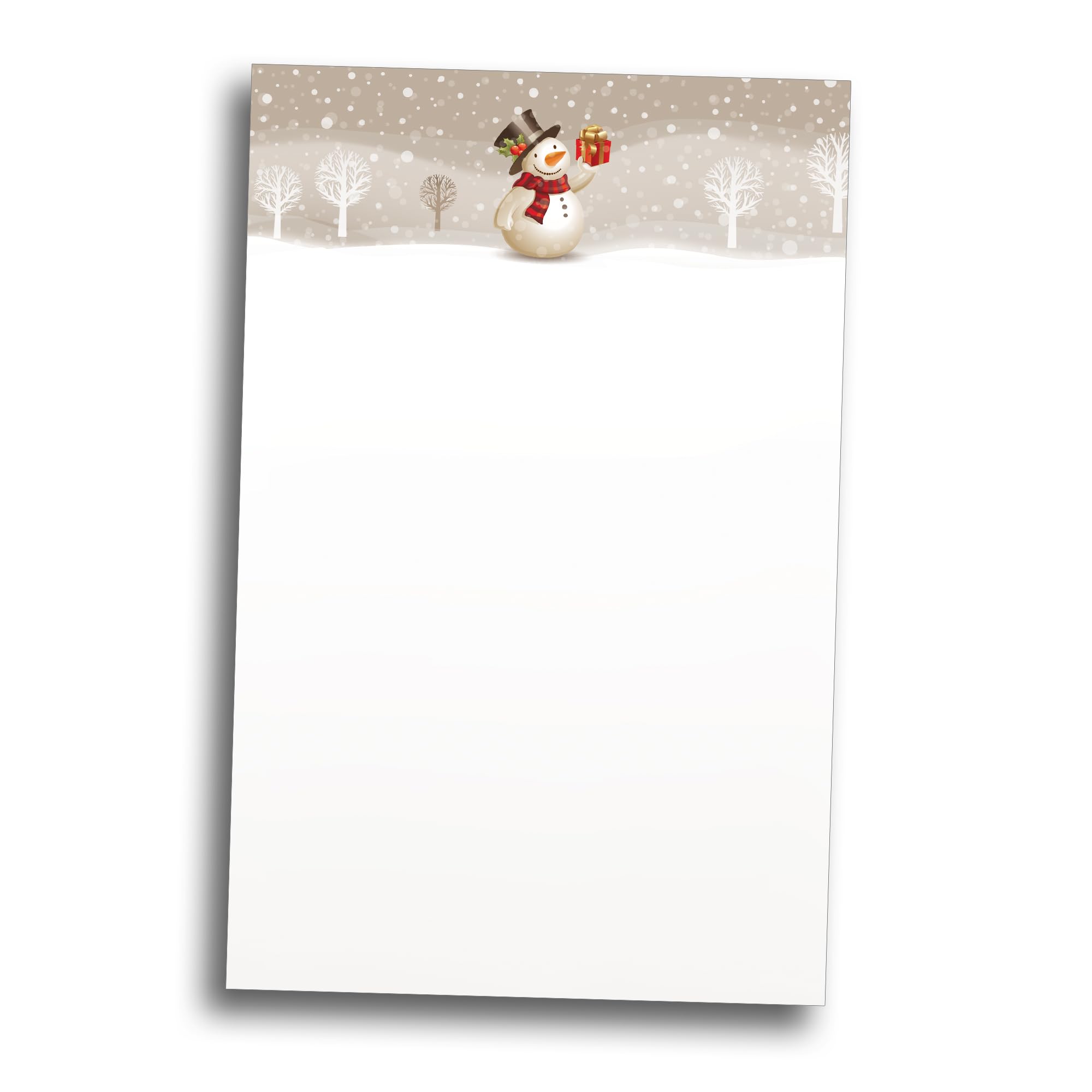 Snowman Present Christmas Stationery Memo Paper - 80 Sheets of Half Sized (5 1/2" x 8 1/2") Christmas Letterhead for Winter & Holiday Events
