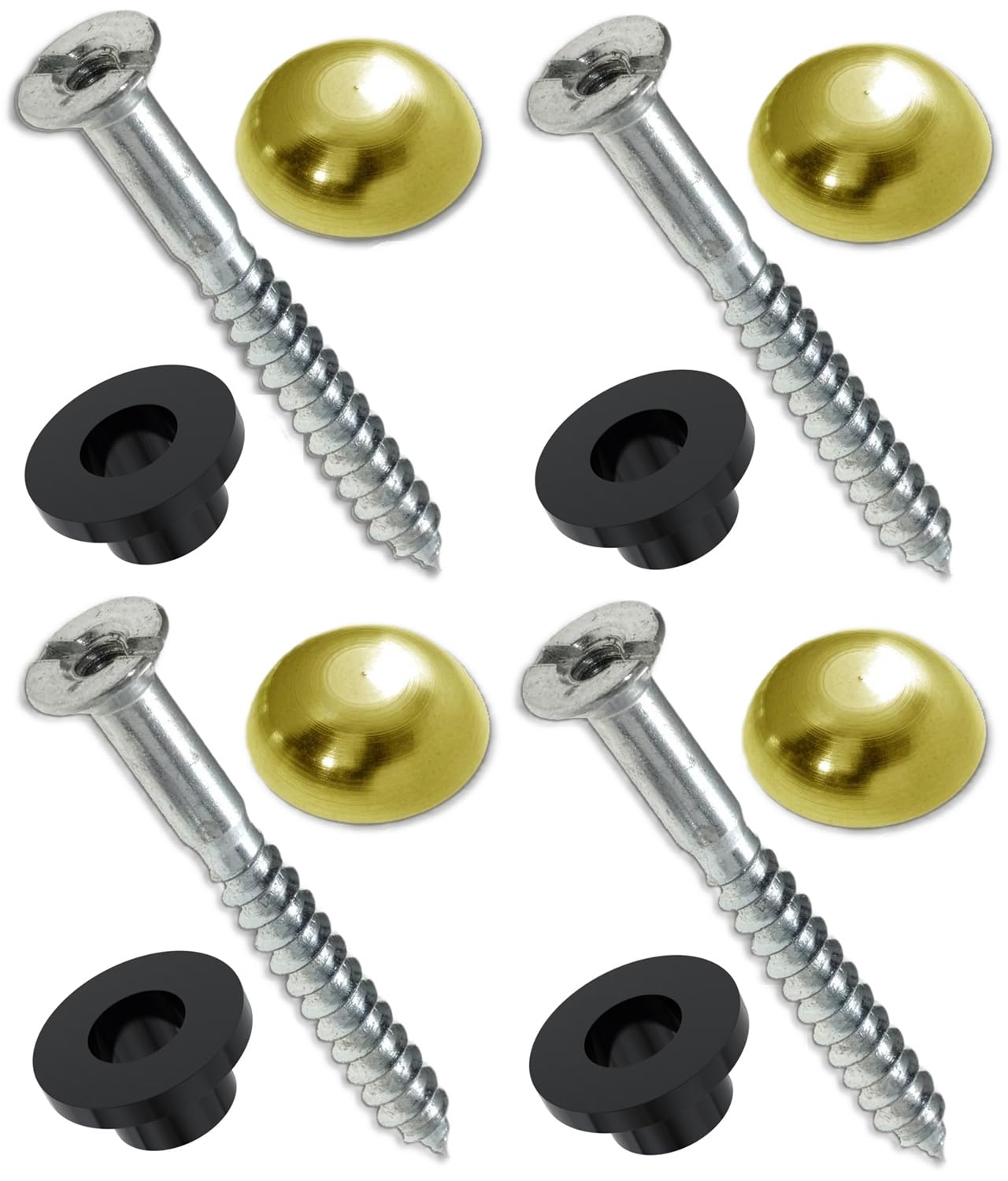 Merriway Silver Bh02143 (4 Pcs) Zinc Plated Mirror Screw 50Mm (2 Inch) With Brass Dome And Washers - Pack Of 4 Pieces,