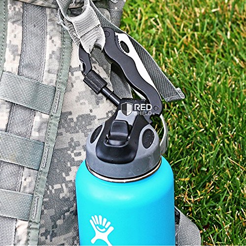 Red Shield 5-In-1 Survival Tool Keychain. Multitool Includes Slotted & Phillips Screwdriver, Bottle Opener, Blade Carabiner Aluminum Frame, Stainless Steel Locking Liner & Latch. Hang Keys. #TOP5