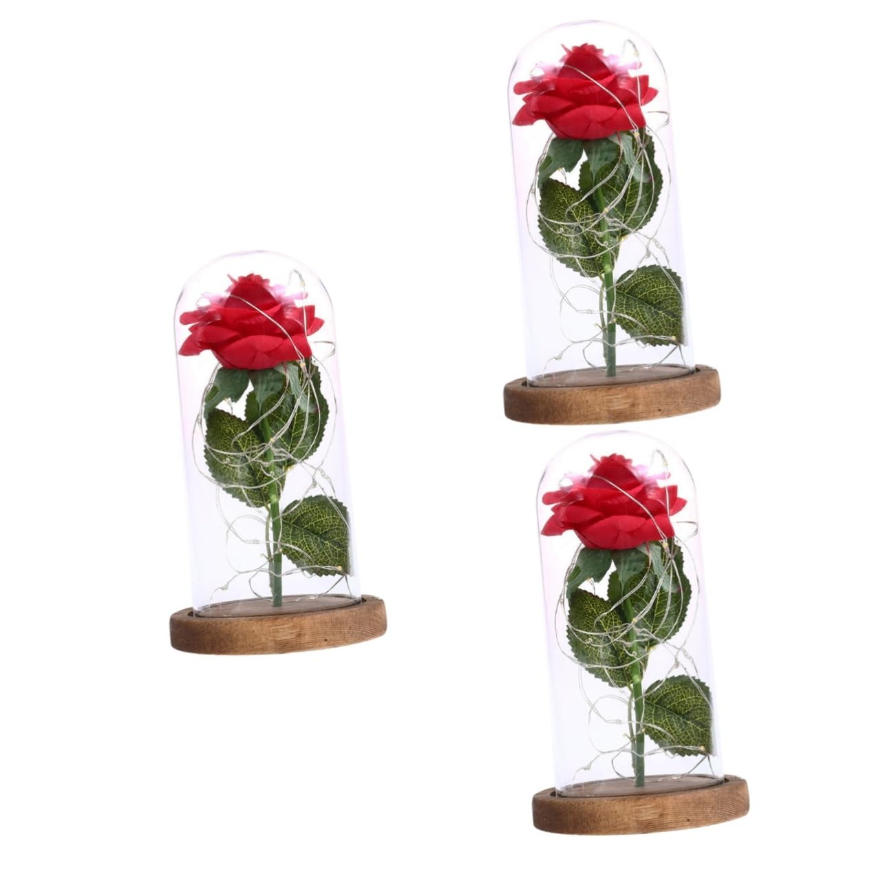 TOPBATHY 3 Piezas Rosa de Cristal Aniversario de Flores Rosas lámpara Escritorio lámparas de Escritorio luz LED Rosa luz de Fiesta Color Rosa lámpara de Escritorio Decorar De Madera