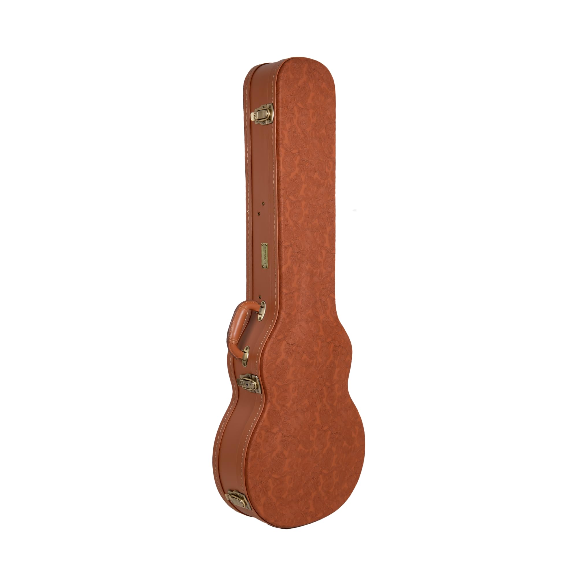 Crossrock Etui na gitarę z serii Relief Les Paul, rzeźbione wykończenie z czerwonego drewna, kość słoniowa, pluszowe wnętrze, zamek – wysokiej jakości drewniana twarda skorupa