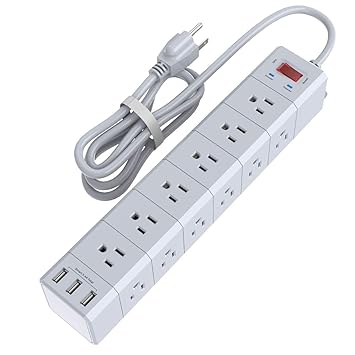 6 Ft Long Power Strip, Surge Protector 3-Sided with 18 Outlets and 3 USB Charging Ports, 1875W/15A, 4100 Joules, 6 Feet Extension Cord for Home, Office, Dorm Essentials, ETL Listed, White?
