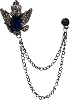 Lapel Pin for Men Crowned Stone with Hanging Chain Tassel Brooch Suit Stud, Shirt Studs Men's Accessories