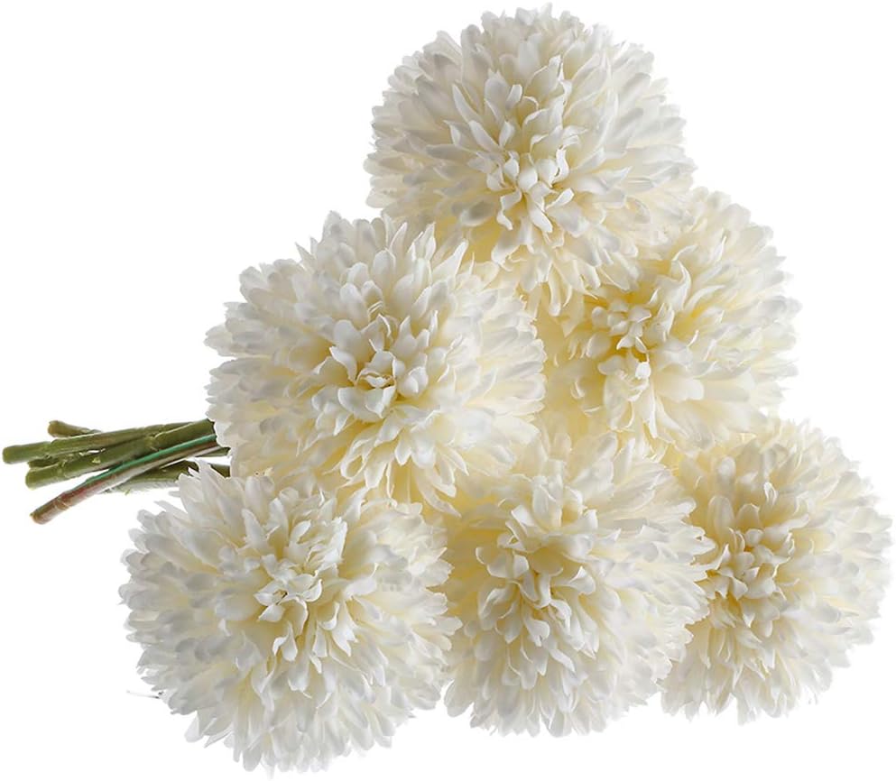 CQURE Artificial Flowers, Fake Flowers Silk Plastic Artificial Hydrangea 6 Heads Bridal Wedding Bouquet for Home Garden Party Wedding Decoration 6Pcs (White)