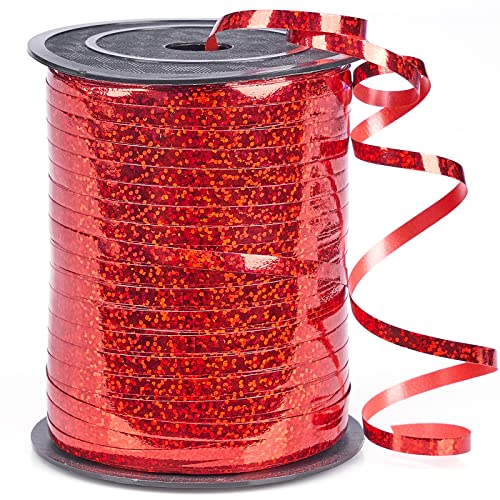 Image of PartyWoo Red Ribbon, 500 Yard, Red Curling String Balloon Thin Gift Ribbon for Gift Wrapping Balloons Presents Floral Graduation Christmas Birthday Wedding Party Decorations (1 Roll)