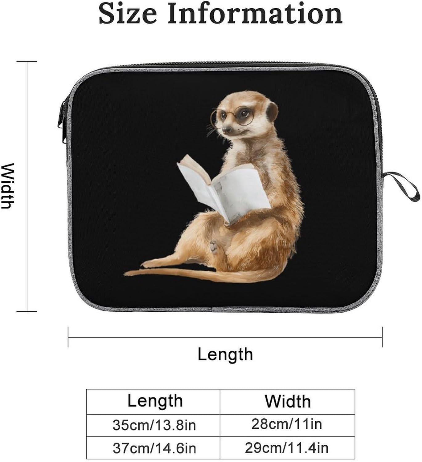 Watercolor Meerkat Reading Book Funny Laptop Case Sleeve Shockproof Computer Protective Briefcase 13-14 Inch image 2