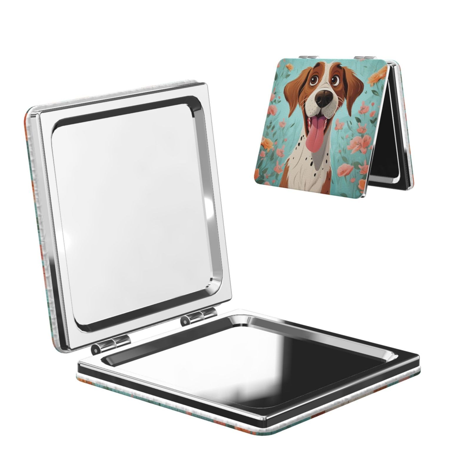 DWVTSLH Funny Dog Compact Mirror for Purse, Double-Sided 2X/1X Magnifying Mirror for Women Men, Travel Makeup Mirror for Handbag, Handheld Vanity Mirror for Gift