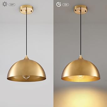 Gold Pendant Light 11.8, Industrial Dome Pendant Lights with Gold Interior, Adjustable Farmhouse Hanging Light for Kitchen Island Dining Room Bedroom Restaurant, 3 Pack