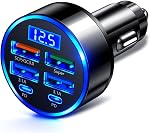 6 in 1 24V/12V Car Charger Adapter,Car Cigarette Lighter USB Charger with PD/Super/QC3.0/3.1A Port & LED Voltage Display,Upgraded Cars Cigarette Lighter Adapter for Multiple Devices
