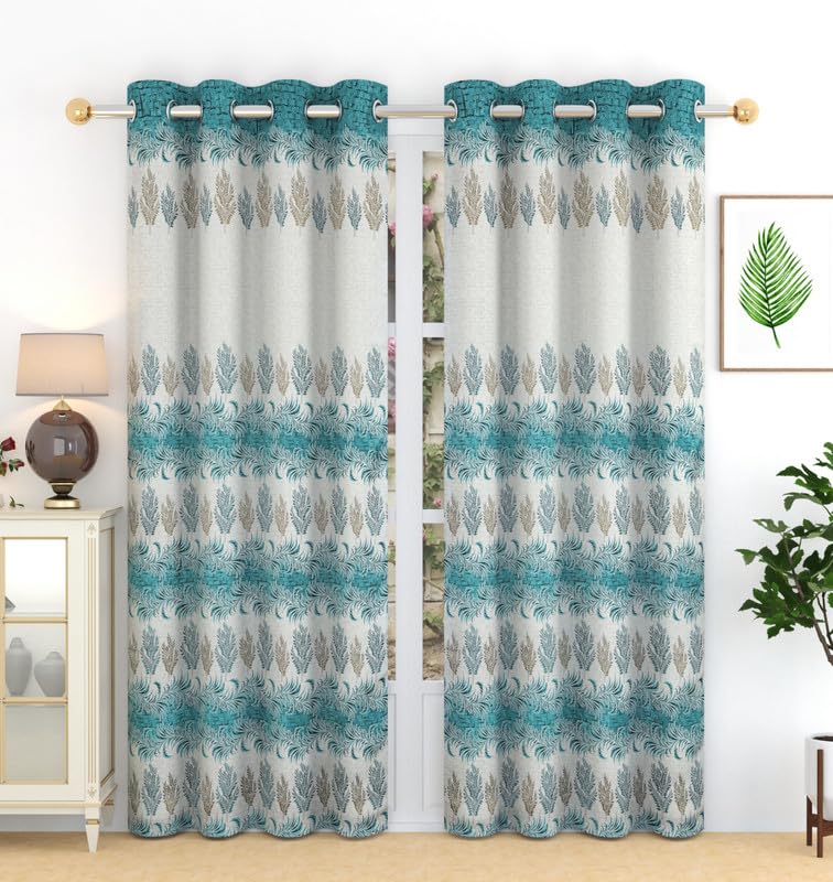Image of Exporthub Jacquard Jute Curtains 9 feet Long Set of 2 Piece Aqua Blue Color Room Darkening Eyelet Long Door Curtain - for Living Room and Bedroom (EHSPR974 94)