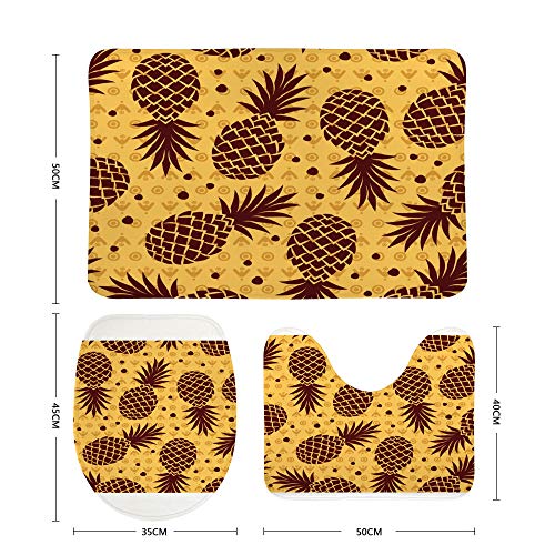 Tapis de bain ananas lot de 3 avec contour U et housse WC lavables - 3