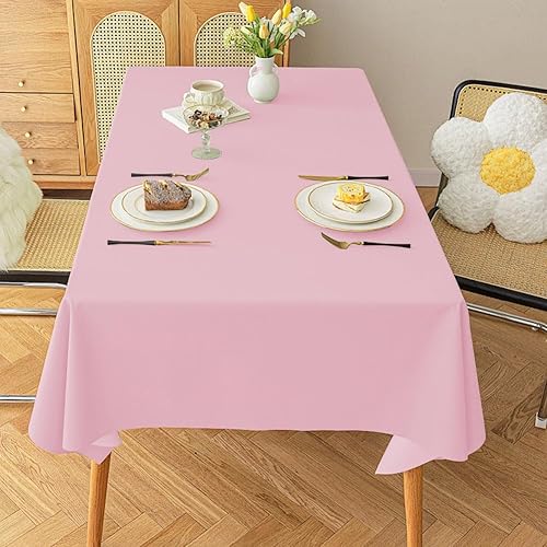Miniatura 2 de Mantel de plástico rosa claro (paquete de 2), funda de mesa de comedor de 54 x 108 pulgadas para mesa rectangular, manteles desechables de color