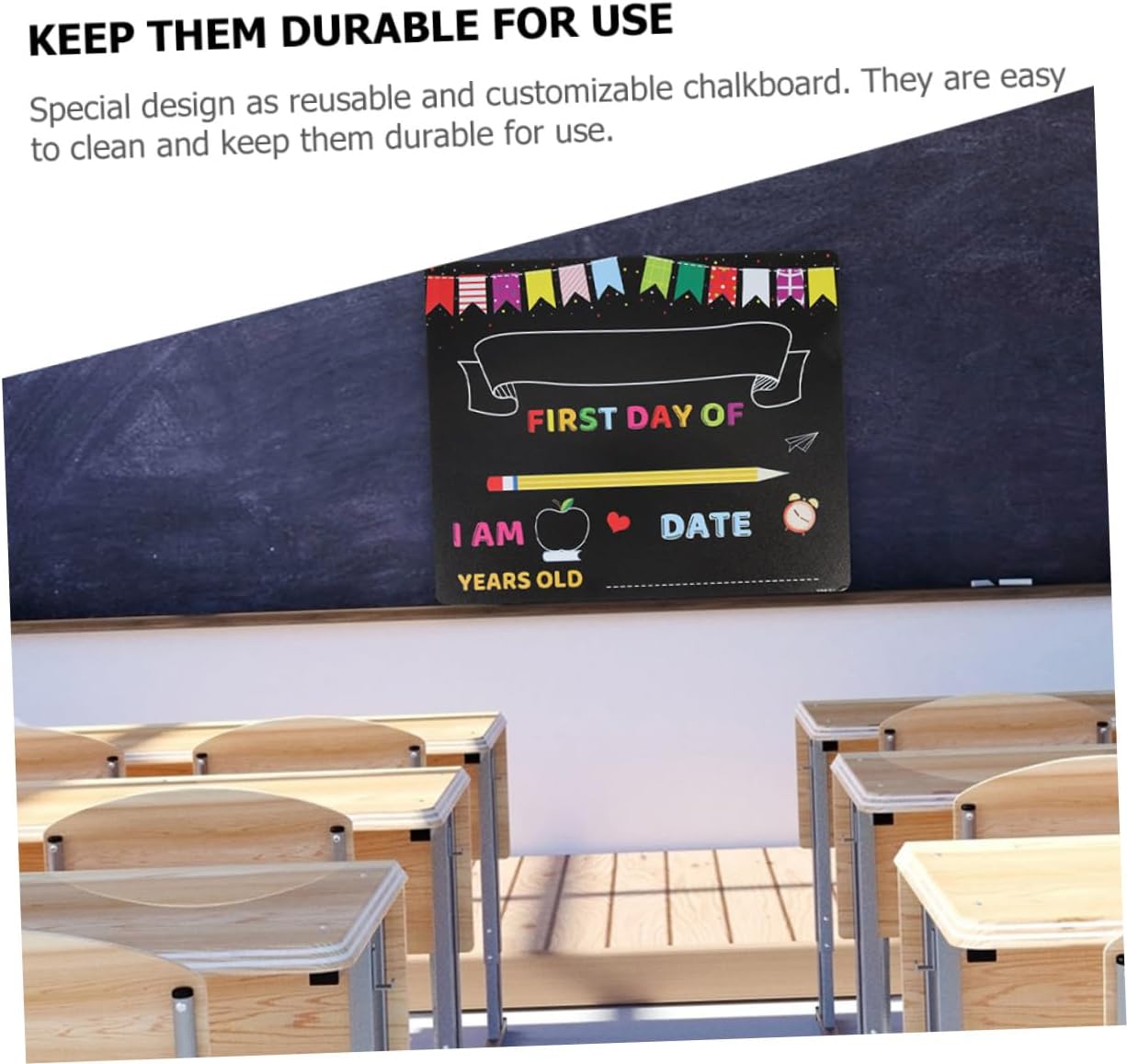 Abaodam 2pcs School Board Chalkboard for Kindergarten Preschool Classroom Decor PVC Writing Message Board Photo Prop