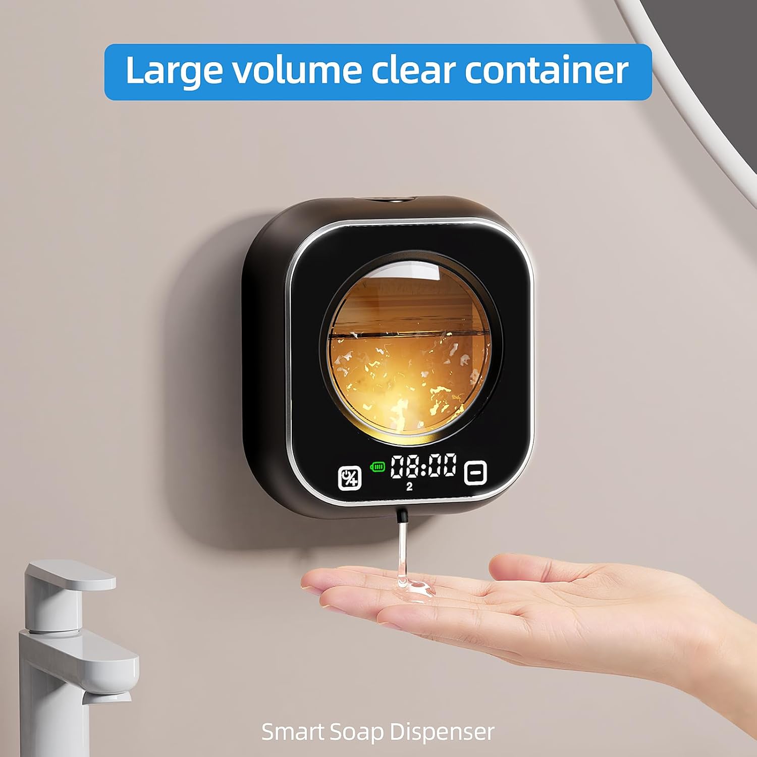 Touchless Automatic Soap Dispenser Wall Mounted - Transparent Liquid Window, One-Touch Self-Cleaning, Waterproof Touch Button 320ml for Bathroom & Kitchen