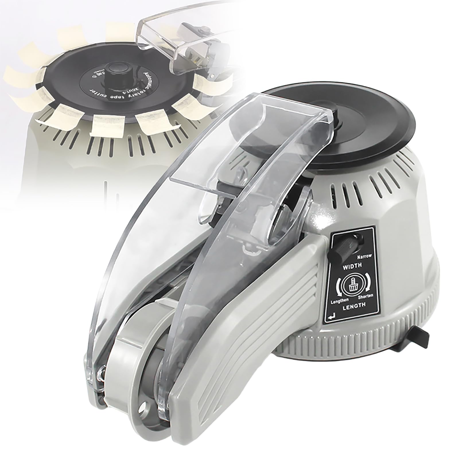 SICWEDIM Automatic Tape Dispenser, Rotary Tape Cutting Machine with Safe Cover and Tungsten Steel Blade, Adjustable Cutting Length 11-58mm, Width 3-22mm for Logistics and Packing
