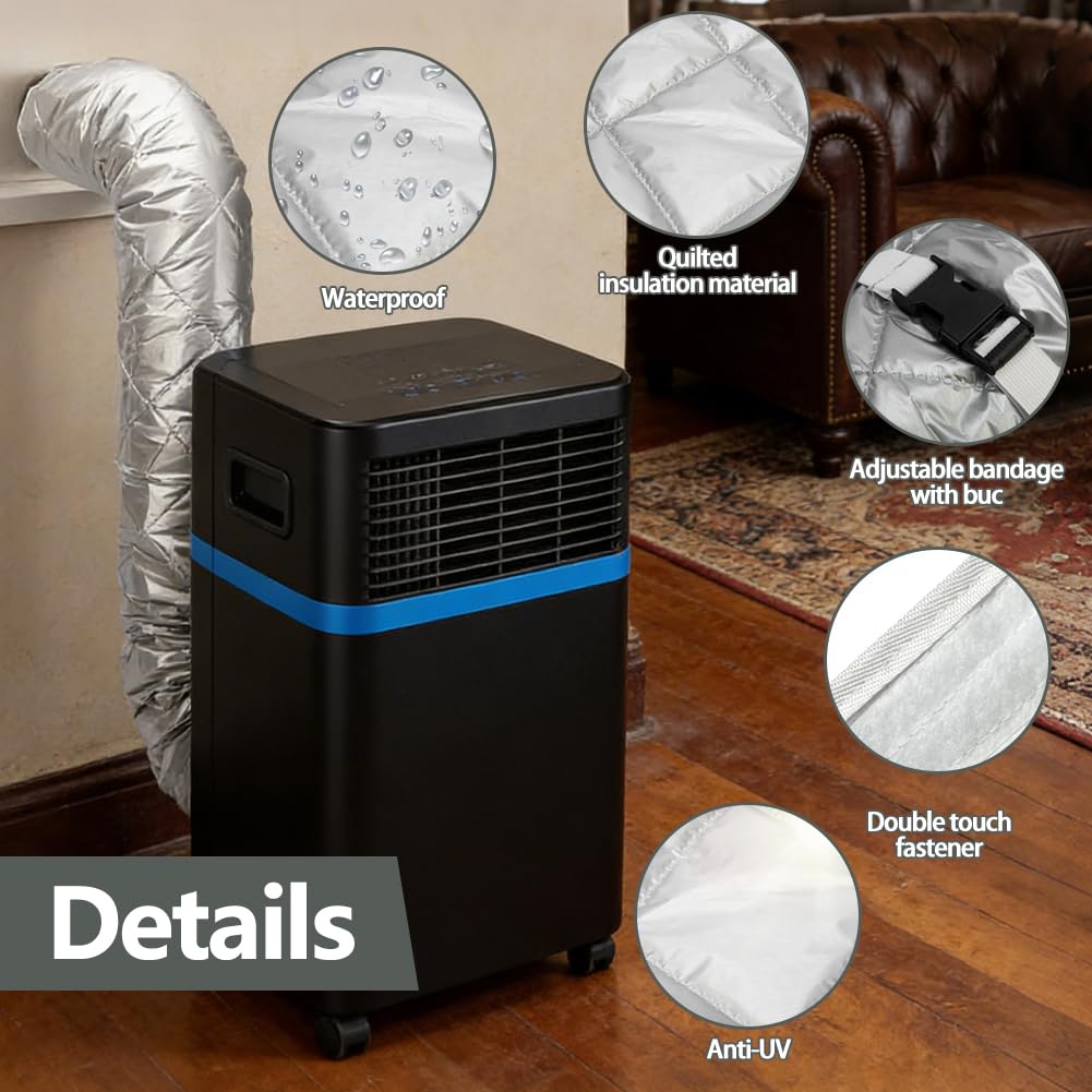 Couvercle de tuyau pour climatisation portable, 58 x 147 cm, isolation du tuyau de climatisation, réduction du bruit, économe en énergie, accessoire de fenêtre pour climatisation (1)