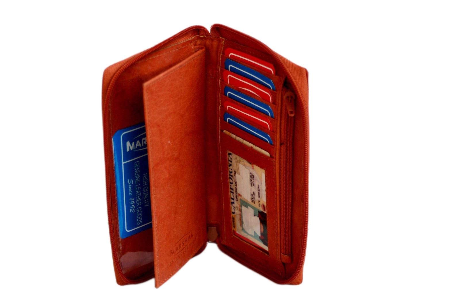 Sale ! Men Lady ID Credit Card Checkbook Cover Wallet Zip Around Holder Genuine Leather (tan)