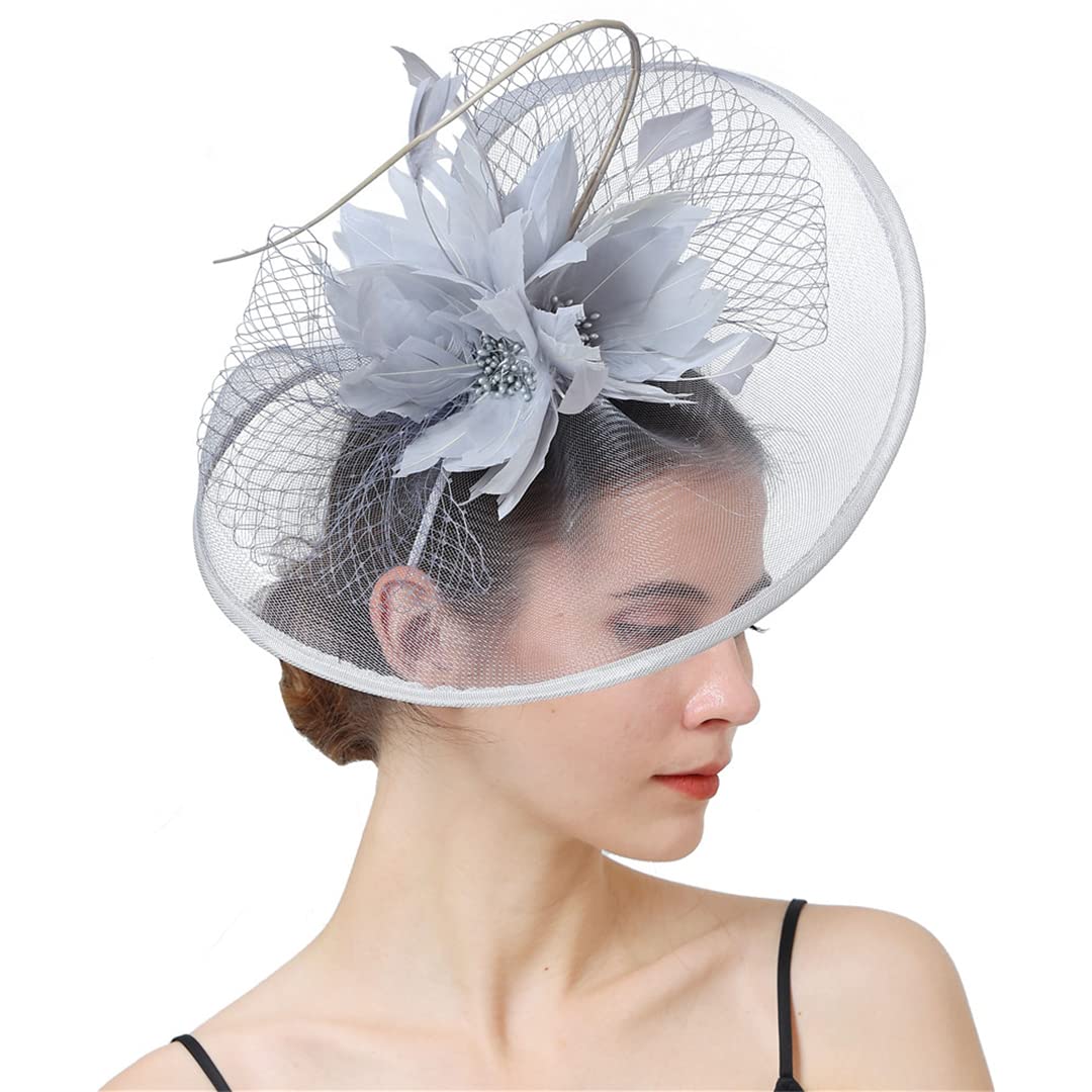 FBHappiness Bride Veils Fascinators Wedding Women Headwear Hair Clip Feather Flower Hair Accessories,Feather Flower Hair Clip(Gray)