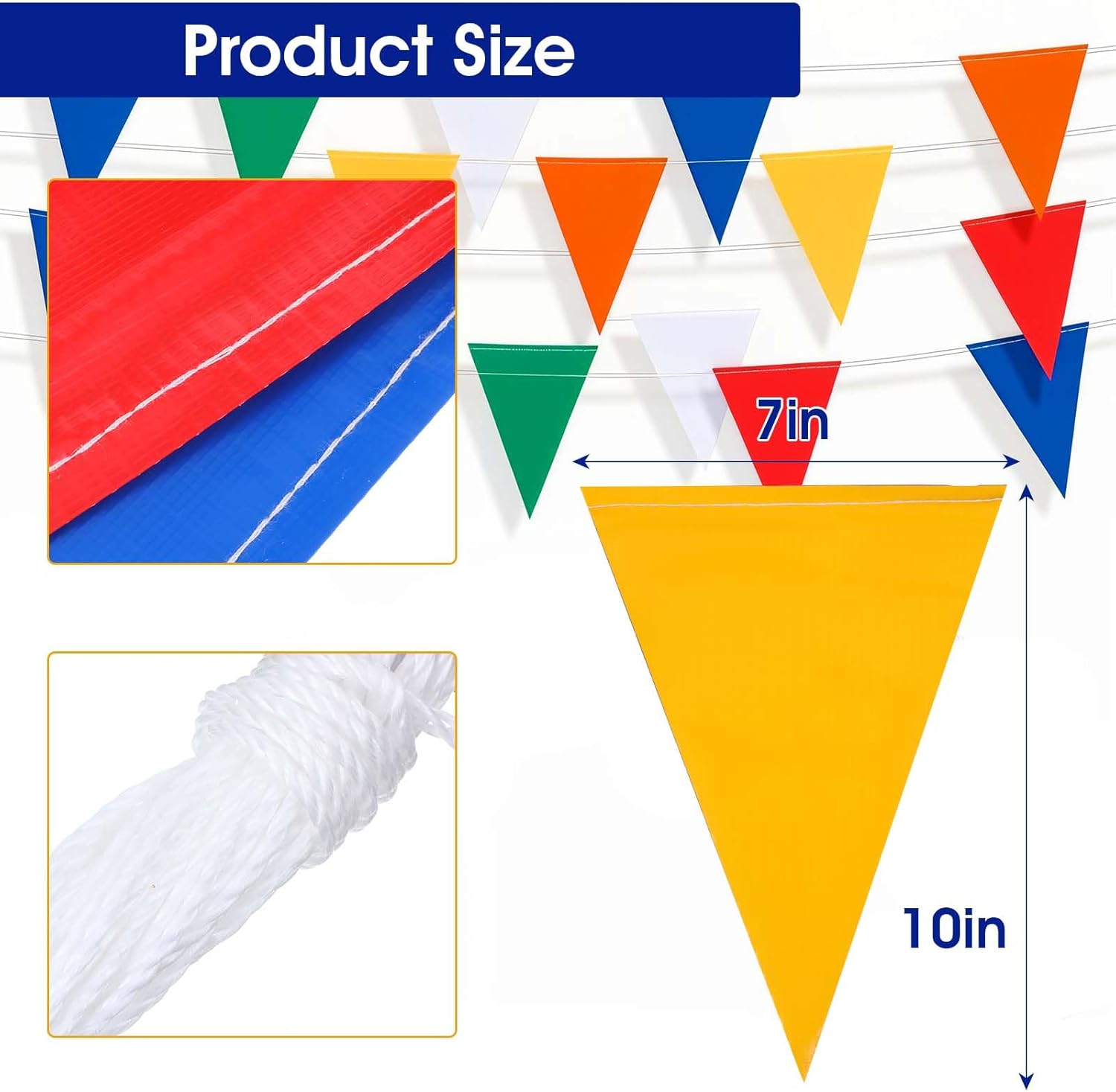 105ft Multicolor Pennant Safety Flags, Perimeter Warning Flag Banner Line, For Flagging Construction/Traffic Barrier/Parking Lot/Rooftop/Backstroke/Party 7" X 10" Pennants, 45 Flags In Total - Image 2