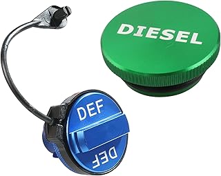 Billet Aluminum Blue Diesel Exhaust Fluid Cap,DEF Cap & Green Fuel Cap fit for Dodge Ram Cummins EcoDiesel 1500/2500/3500/4500/5500 2013-2023 Pick-up Truck,Diesel Fuel Cap