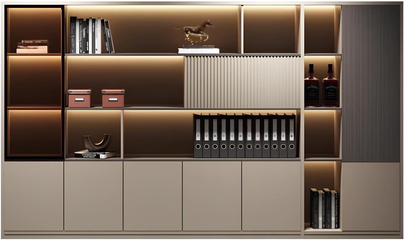 Modern Bookcase & Filing Cabinet,Minimalist Executive Office Desk Background,Wooden Boards for Chairman's Office,Private Executive Workspace & Business Reception (B - Cabinet, L 2m/78in)