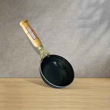 FLIXBLOOM Perfect Iron Tadka Pan/Vaghar/Chounk/Baghar for Frying Dal/Spices with Wooden Handle Frying Pan | 5Inch, Gas Compatible | Pre-Seasoned, 100% Toxin-Free, Naturally Non-Stick, Long Lasting