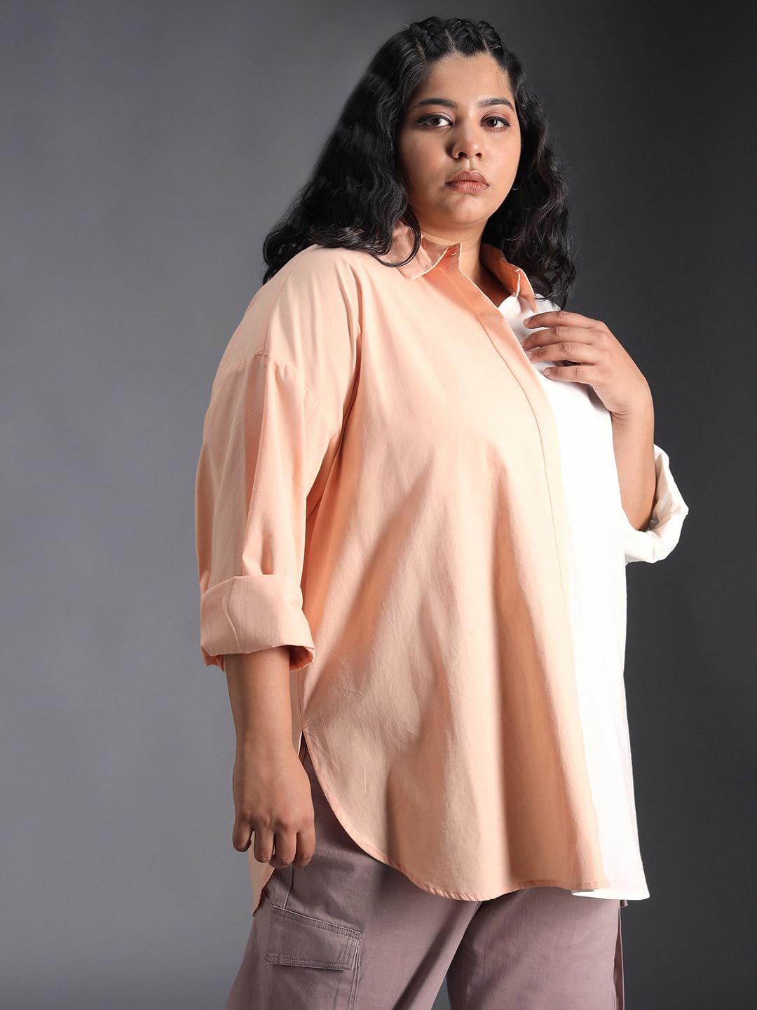 HIGH Star Damen Baumwollhemd Uni Classic Fit