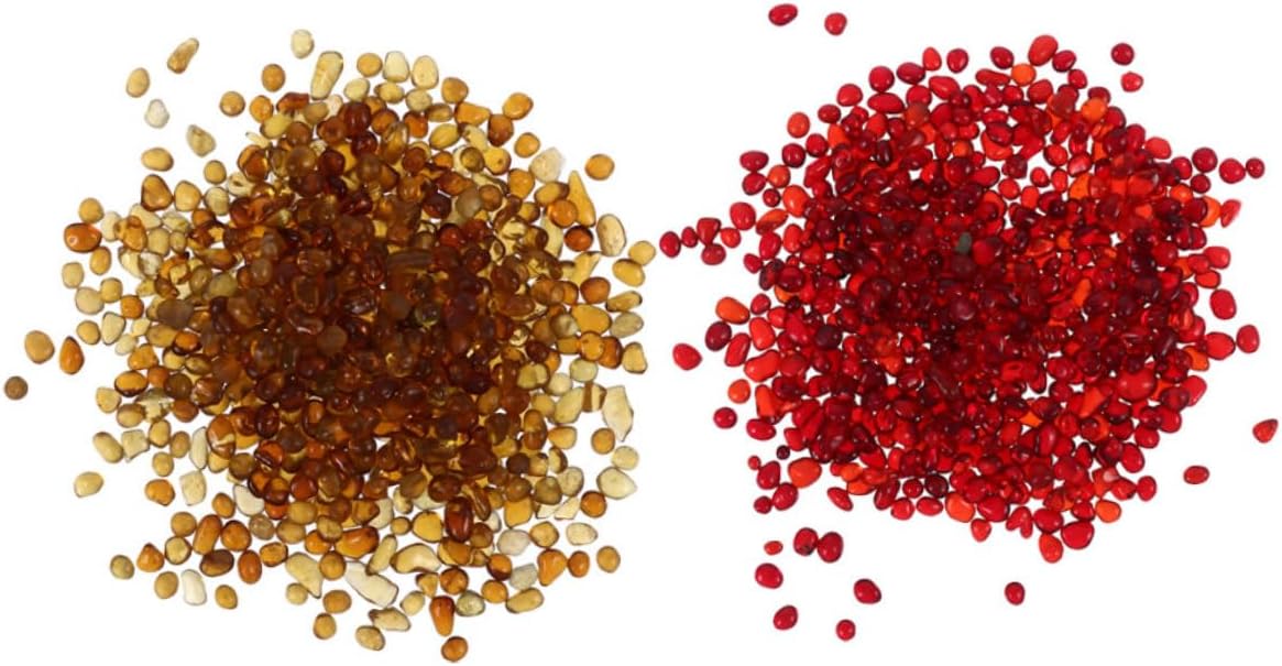 Uonlytech Aquarium Gravel Bulk Landscaping Gravels 2-Set Natural Colored River Pebbles for Fish Tank Decoration, 250g China Red + 250g Amber Substrate for Terrarium and Aquarium Supplies