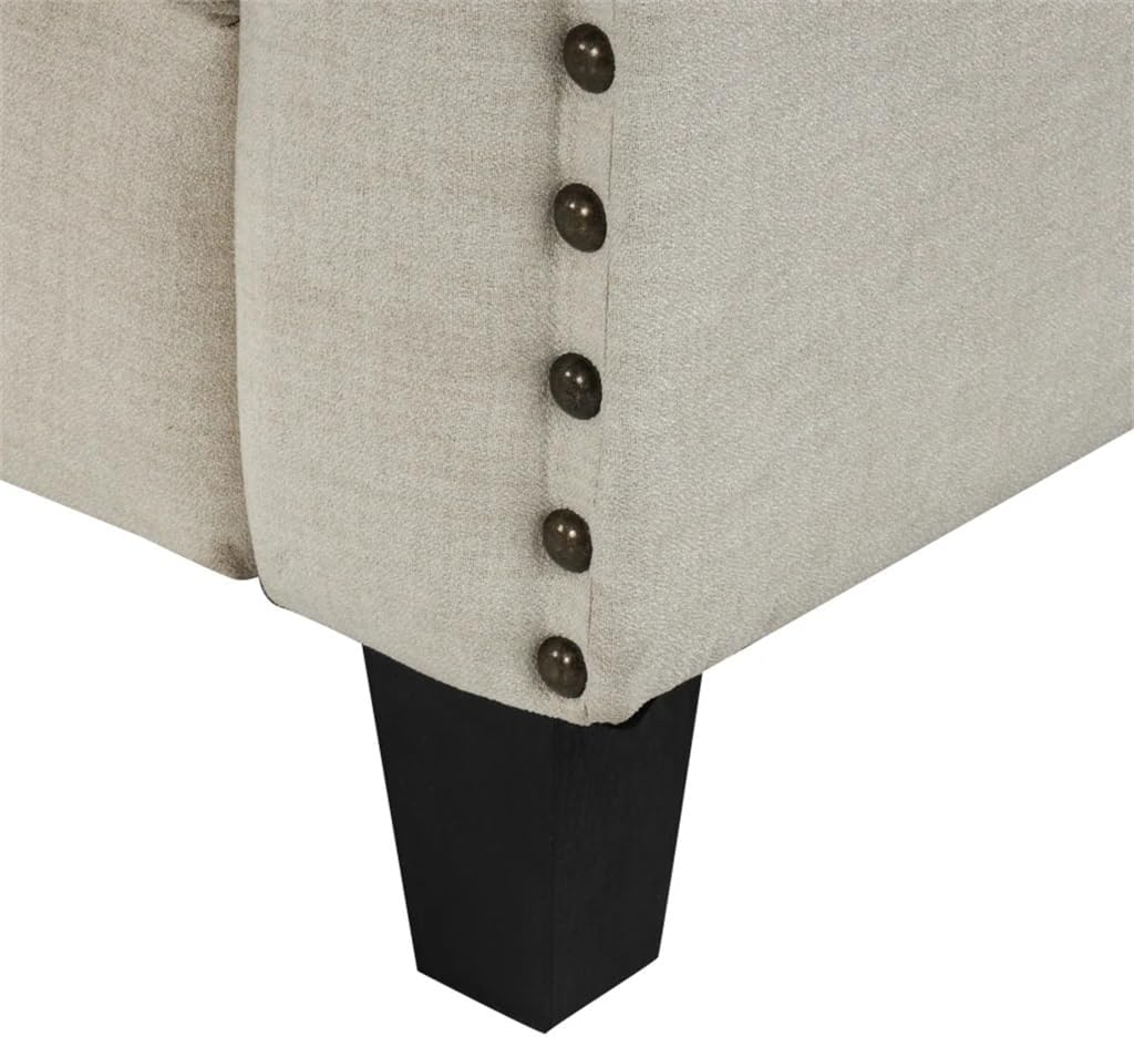 Living Room Studded Upholstered Sofa 2 Piece Set with Cushions