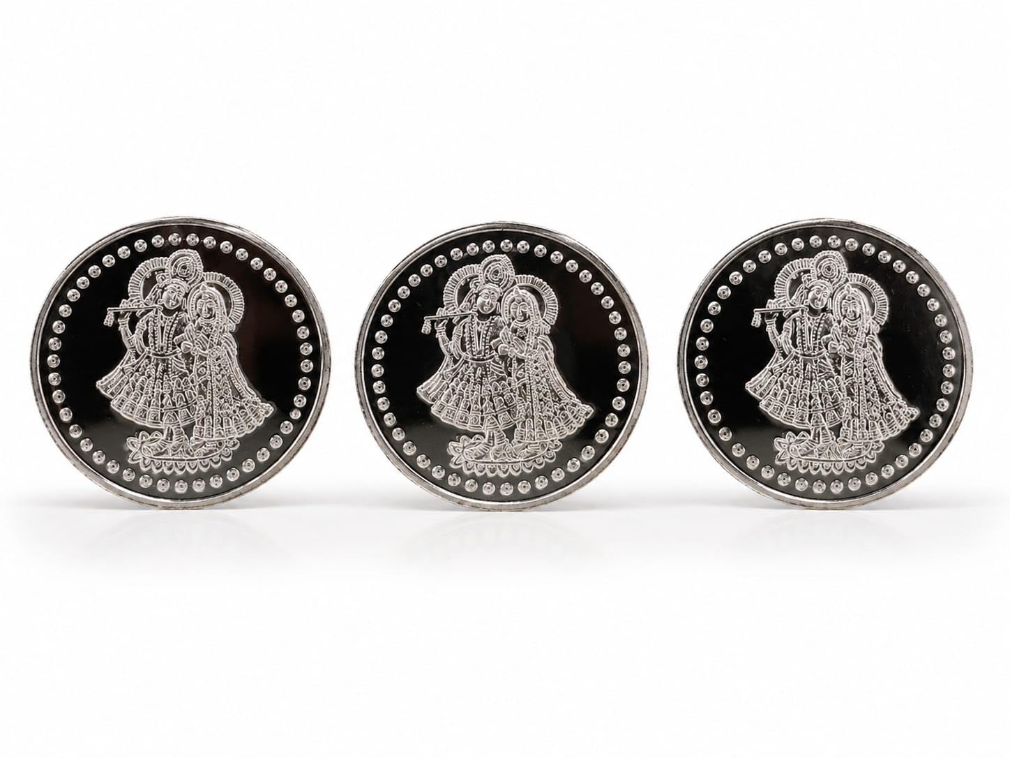 Radha Krishna German Silver Coin Set of 3 | 10g Decorative Religious Gift Coins with Wooden Storage Box & Protective Plastic Capsules | Pooja Gift for Janmashtami, Diwali, Wedding & Housewarming-image-30