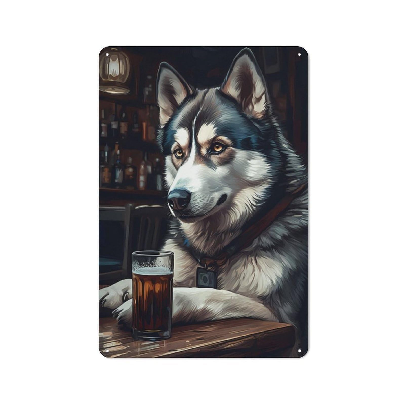 Junmoney Husky Beer 30X20cm Retro Metal Sign With For Man Cave Or Games Room, Tin Sign Wall Decor For Games Rooms And Man Caves