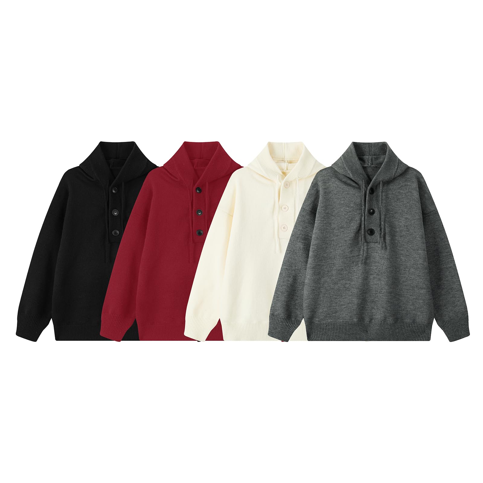 GURUNVANI Męska bluza z kapturem Henley, luźny krój, dzianinowy sweter raglanowy