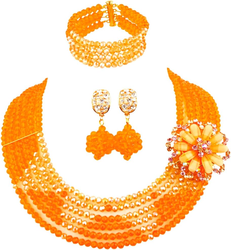 6 Rows Crystal Nigerian Beaded Jewelry Set African Wedding Beads Bridal Jewelry Sets