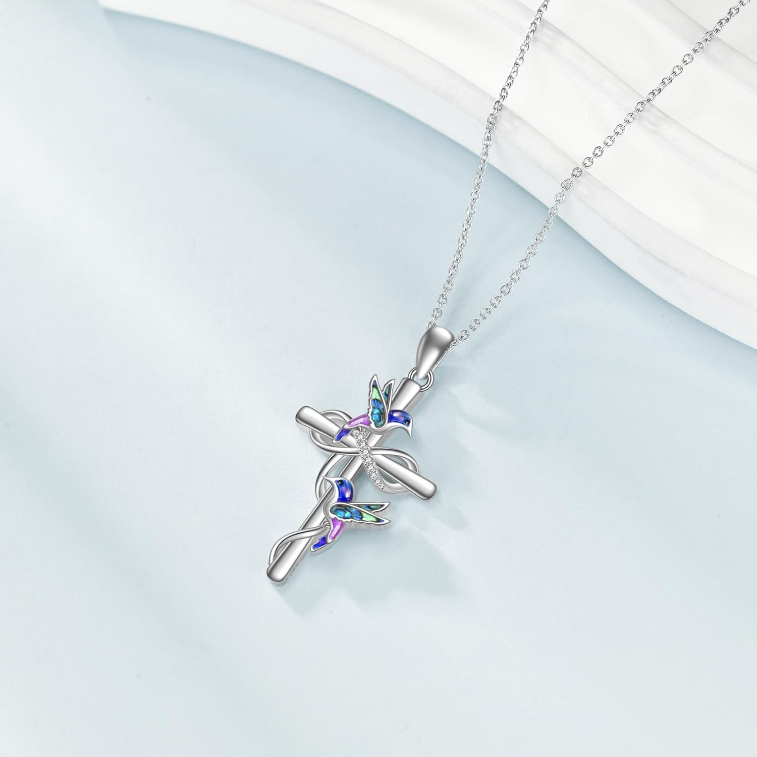 Hummingbird/Butterfly/Blue Jay Necklace Sterling Silver Cross Pendant Bird Insect Jewelry Gifts for Women - Image 2