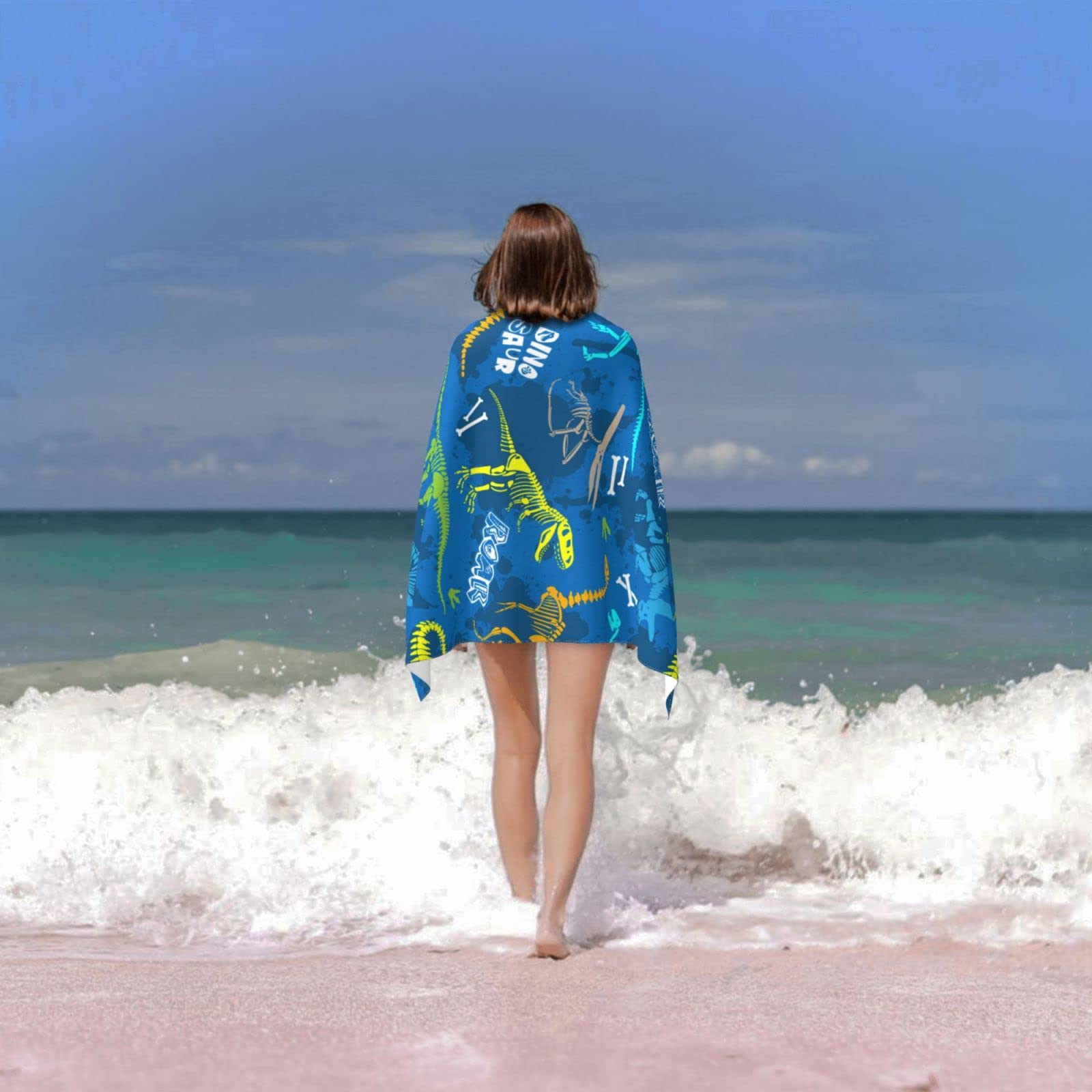 Dinosaur Large Beach Towel For Kids - Oversized 32x52 Inch Microfiber Quick-Dry Towel For Pool, Bath, Travel