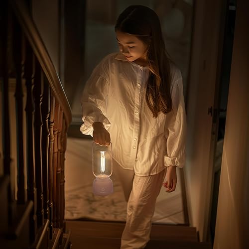 Miniatura 5 de Artin-X Lámpara de mesa pequeña inalámbrica con bombilla Edison retro de imitación, lámpara táctil con puerto de carga USB, luz nocturna regulable